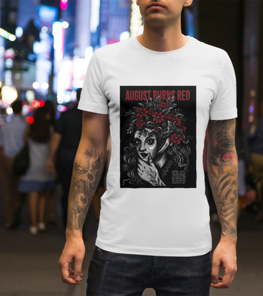 August Burns Red Concert April 10 2026 The Palladium Worcester MA Floral Headpiece T-Shirt