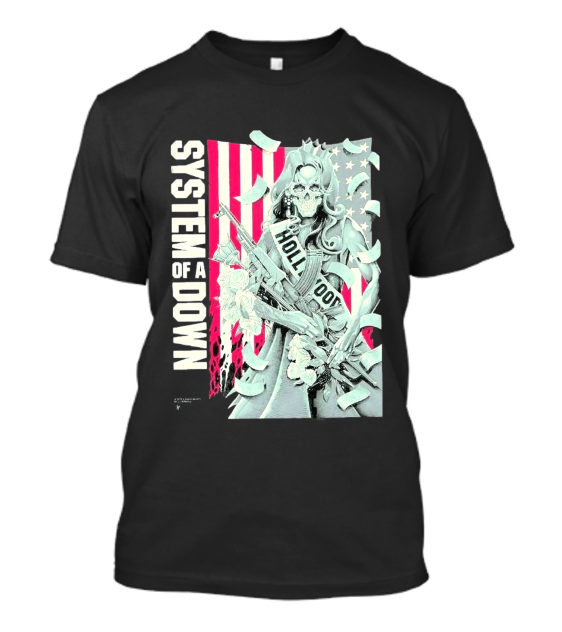 System Of A Down Limited Edition By Luke Preece American Gun Roses T-Shirt