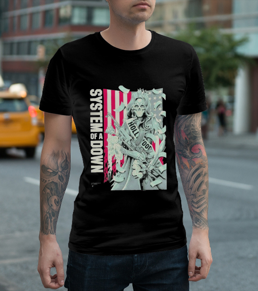 System Of A Down Limited Edition By Luke Preece American Gun Roses T-Shirt