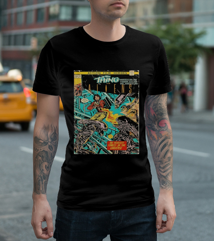 The Thing Vs Aliens MacReady Action Film Heroes Comic The Deadliest Forces In The Universe T-Shirt