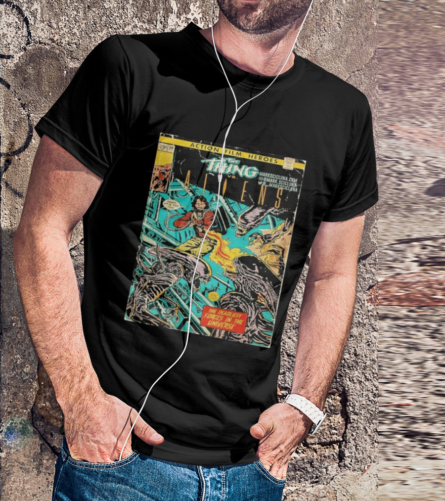 The Thing Vs Aliens MacReady Action Film Heroes Comic The Deadliest Forces In The Universe T-Shirt