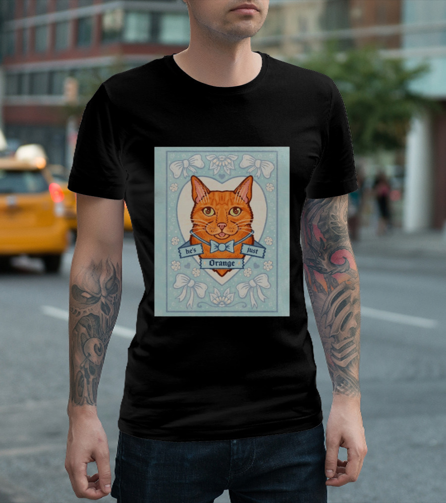 He's Just Orange Cat Floral Bow Blue T-Shirt