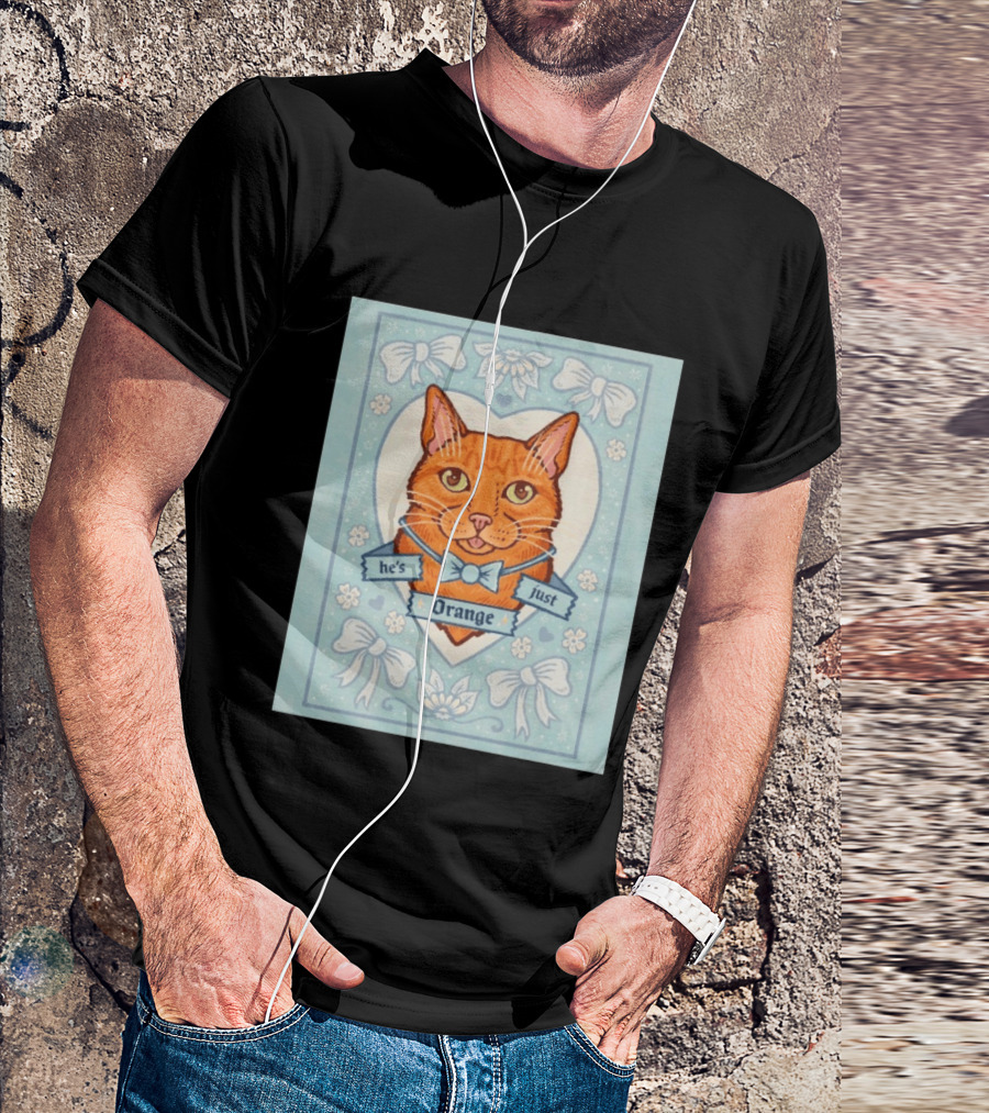He's Just Orange Cat Floral Bow Blue T-Shirt