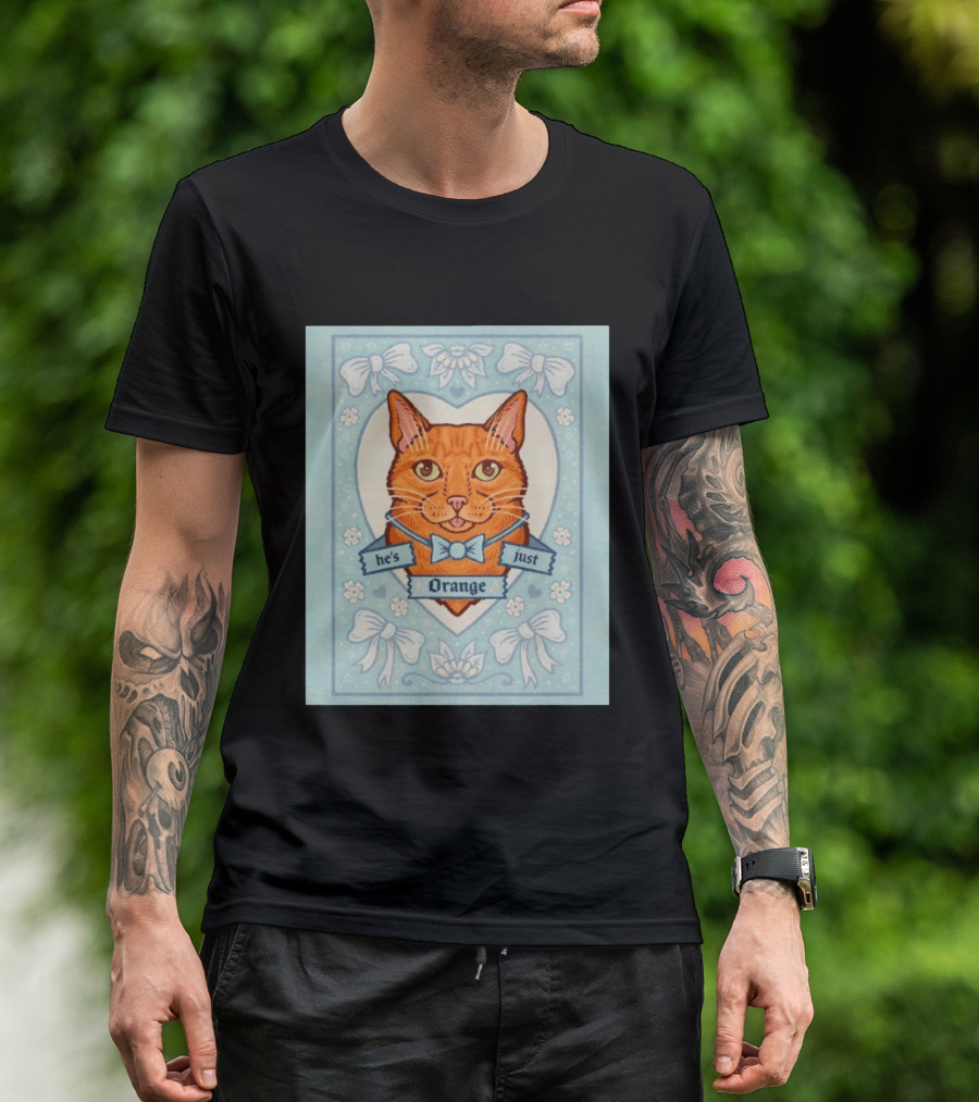 He's Just Orange Cat Floral Bow Blue T-Shirt