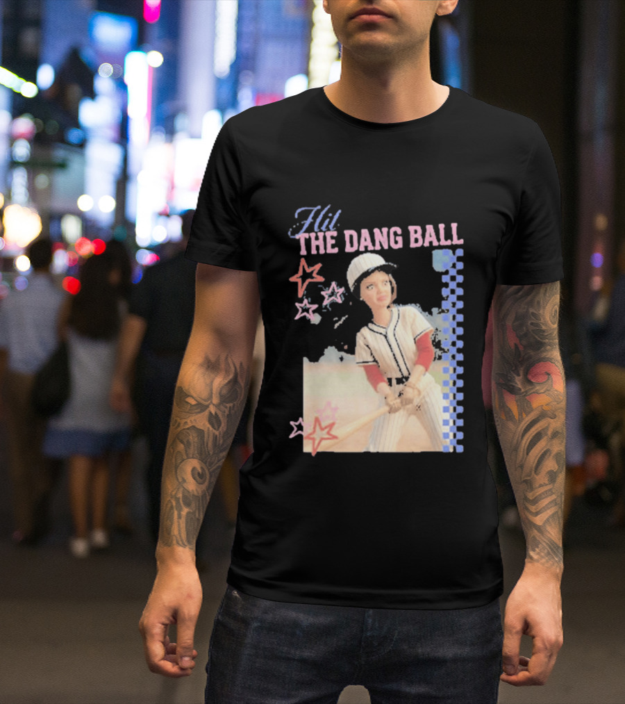 Hit The Dang Ball Vintage Baseball Player With Stars And Blue Checkerboard T-Shirt
