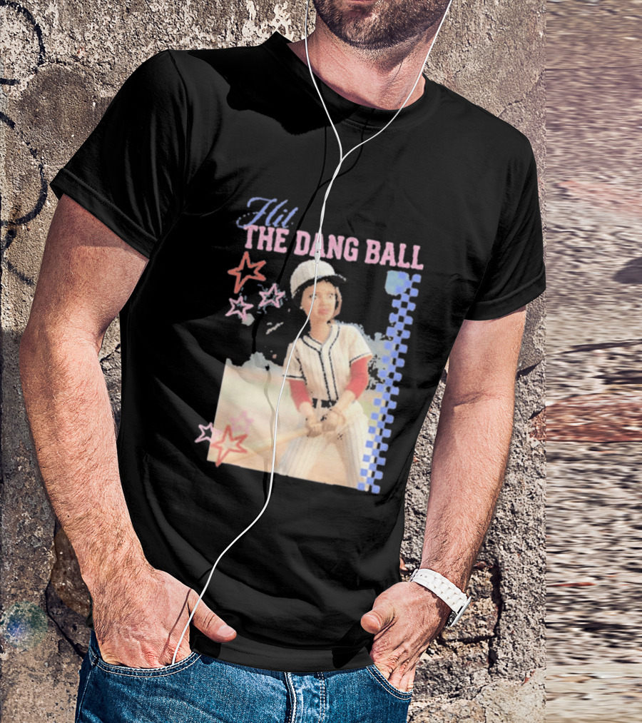 Hit The Dang Ball Vintage Baseball Player With Stars And Blue Checkerboard T-Shirt