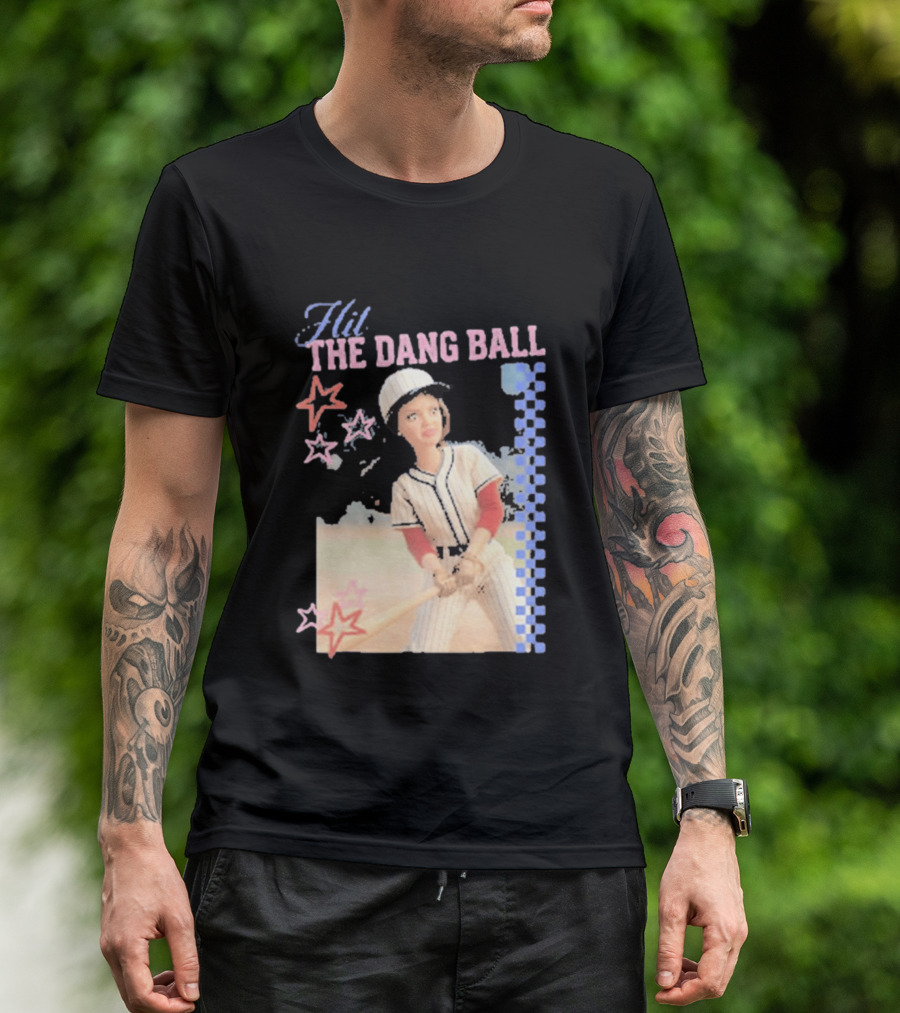 Hit The Dang Ball Vintage Baseball Player With Stars And Blue Checkerboard T-Shirt