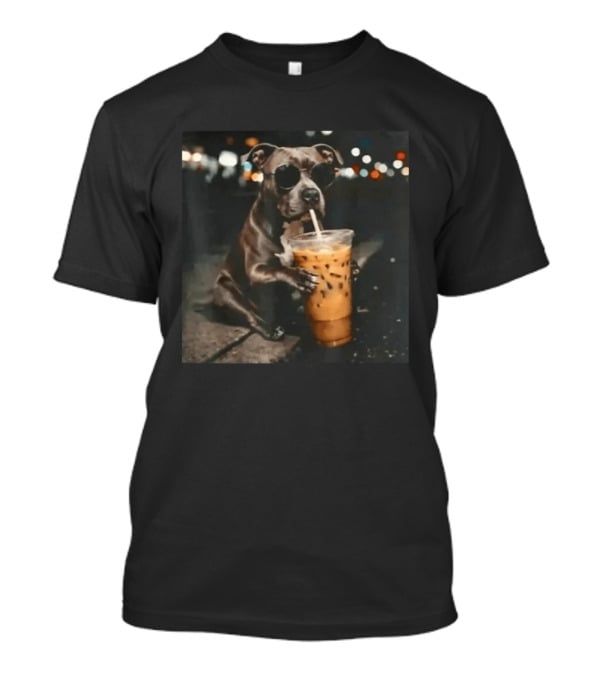 Rottweiler Dog With Sunglasses Sipping Iced Coffee T-Shirt