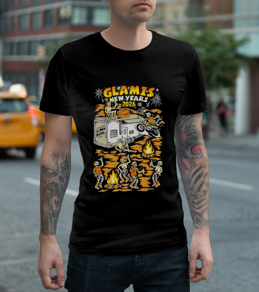 Glamis New Years 2026 Skeletons Campfire Celebration With Motorbike And Fireworks T-Shirt