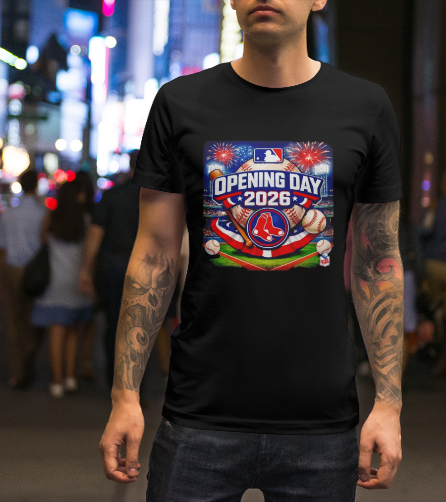 Boston Red Sox MLB Opening Day 2026 Baseball Season Fireworks Stadium T-Shirt