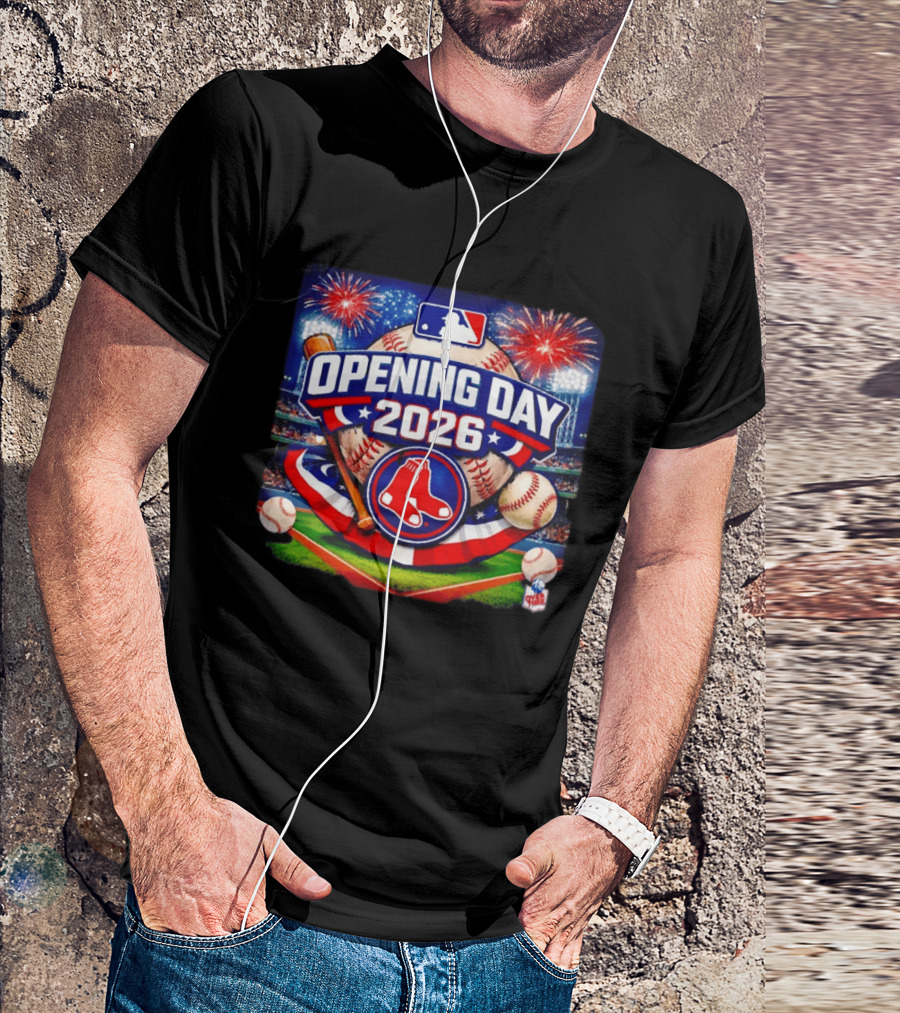 Boston Red Sox MLB Opening Day 2026 Baseball Season Fireworks Stadium T-Shirt