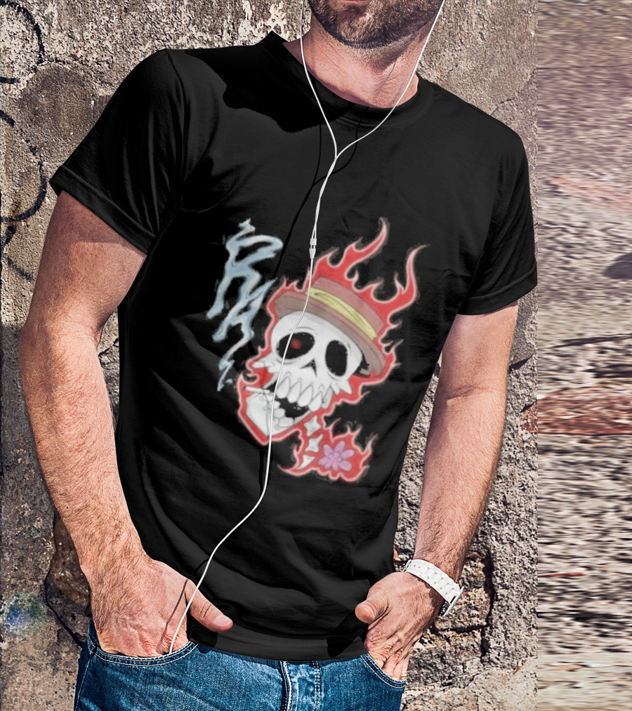 Rare Americans Skull With Flames And Hat Flower T-Shirt