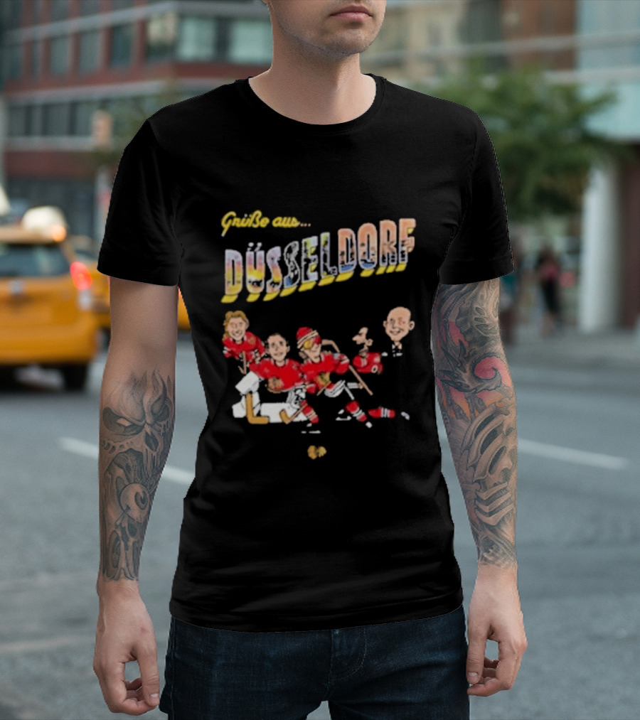 Grüße Aus Düsseldorf Chicago Blackhawks Classic Ice Hockey Scene T-Shirt