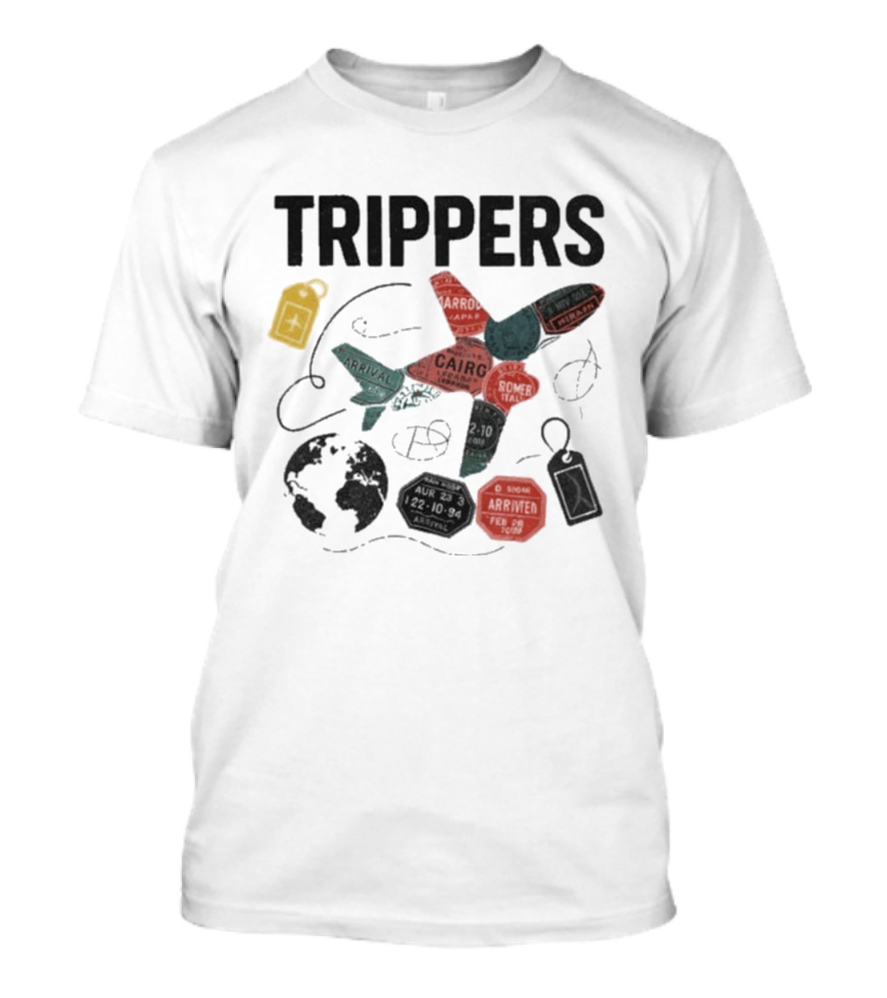 Trippers Travel Adventure World Map Airplane Arrivals Cairo Luggage Tags T-Shirt