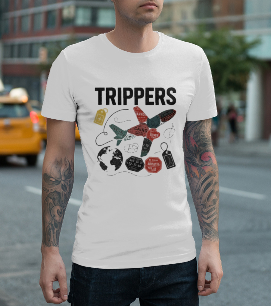 Trippers Travel Adventure World Map Airplane Arrivals Cairo Luggage Tags T-Shirt