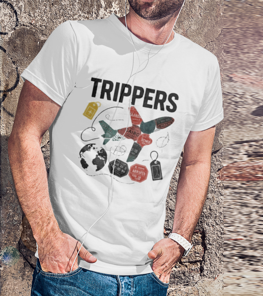 Trippers Travel Adventure World Map Airplane Arrivals Cairo Luggage Tags T-Shirt