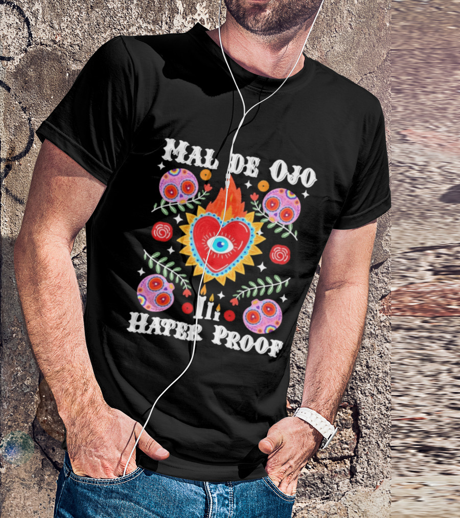 Mal De Ojo Hater Proof Heart Eye Symbol With Colorful Floral Ornaments T-Shirt