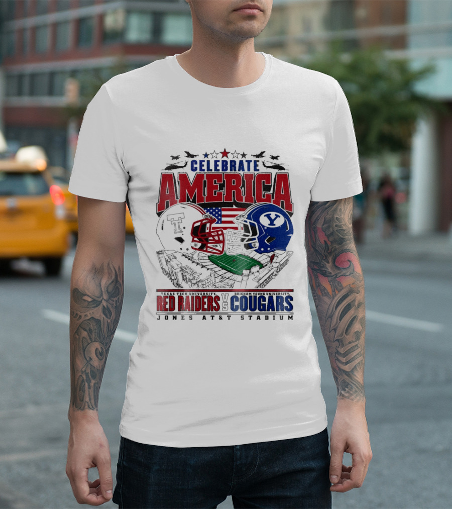 Celebrate America Game Day 2025 Texas Tech Red Raiders Vs Brigham Young Cougars Jones AT&T Stadium T-Shirt