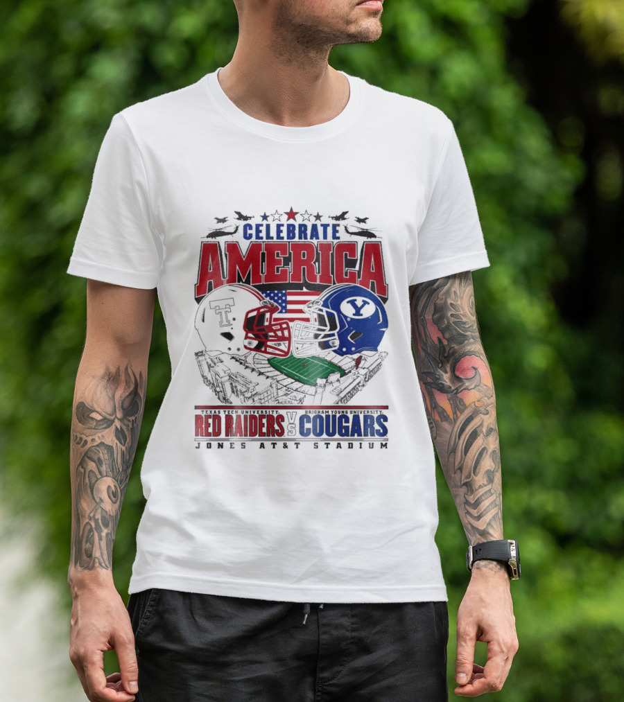 Celebrate America Game Day 2025 Texas Tech Red Raiders Vs Brigham Young Cougars Jones AT&T Stadium T-Shirt