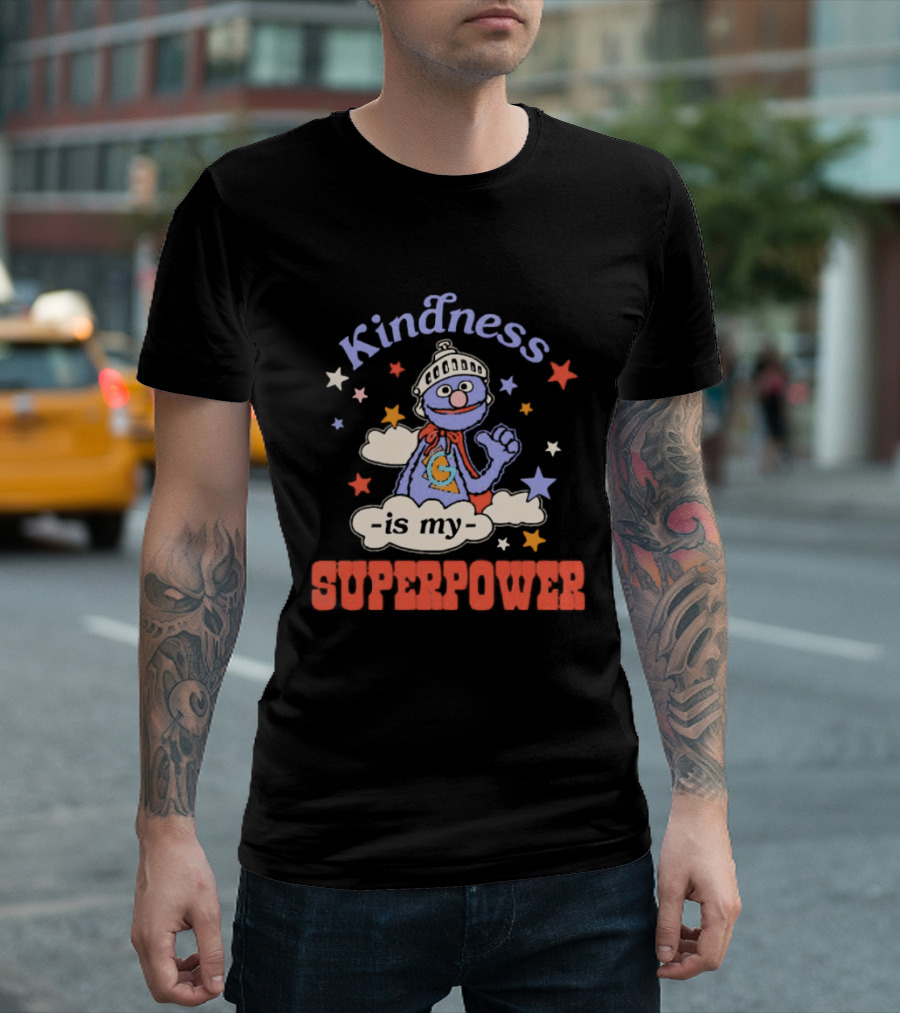 Kindness Is My Superpower Grover Colorful Stars And Clouds T-Shirt