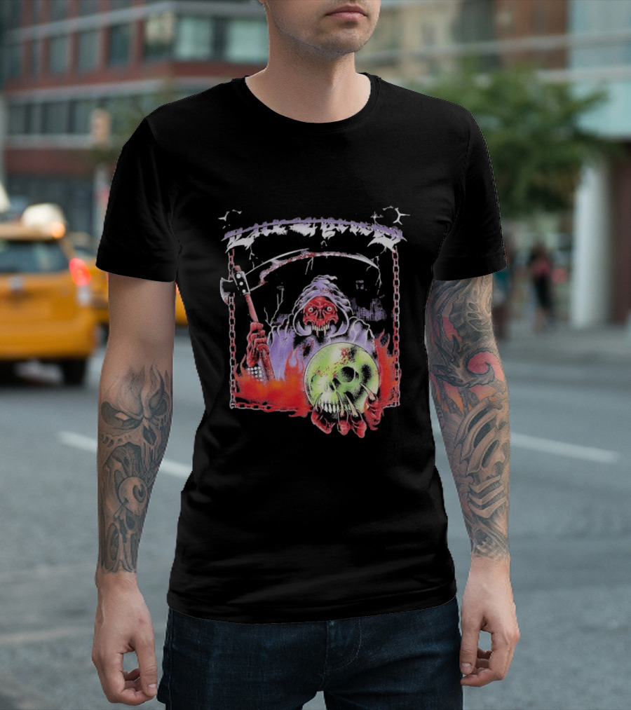 Life Cycles Skeleton Grim Reaper Holding Skull With Scythe Medieval Gothic T-Shirt