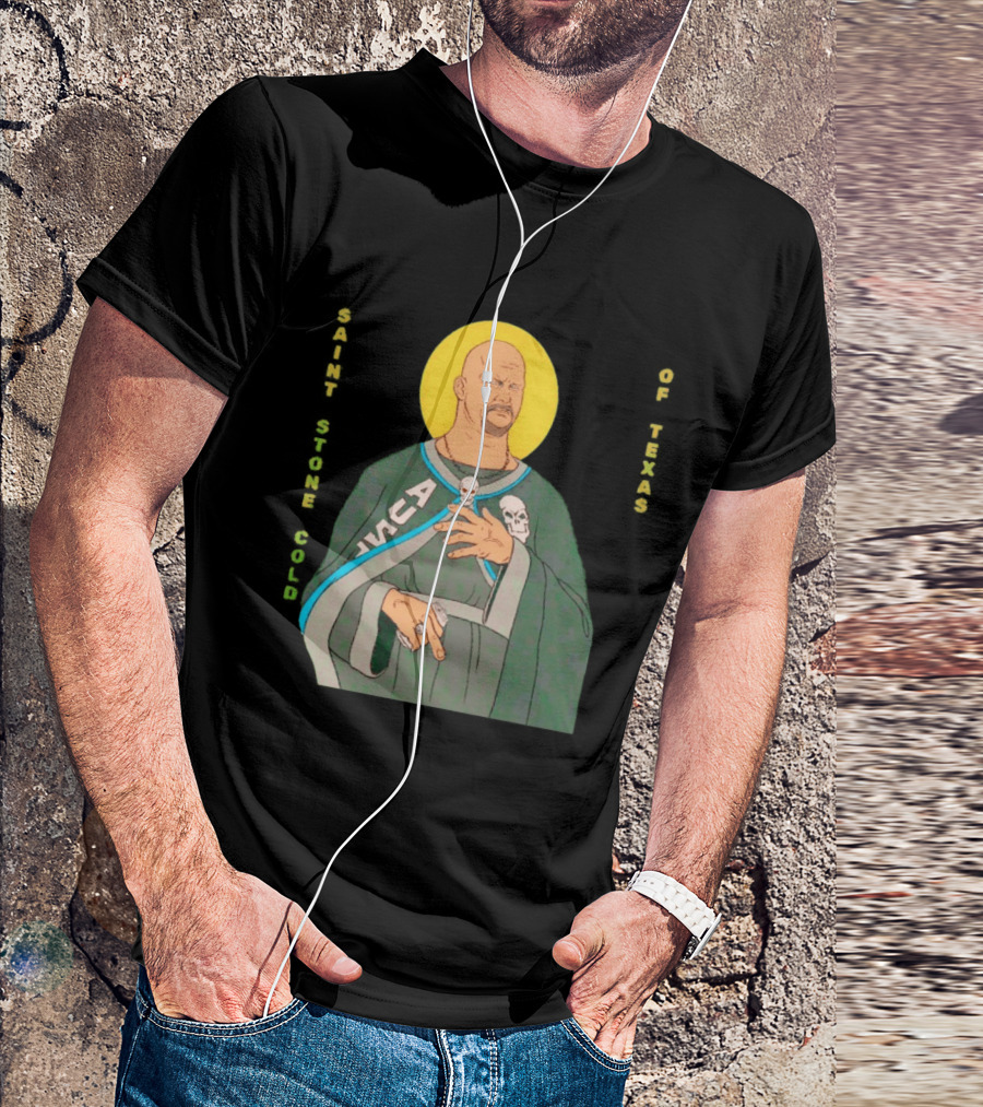 Men Saint Stone Cold Of Texas 3 16 Day Steve Austin Wrestling Icon Illustrated Halo T-Shirt