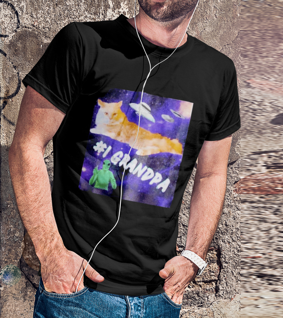 #1 Grandpa Cat Collage Alien And UFO Space T-Shirt