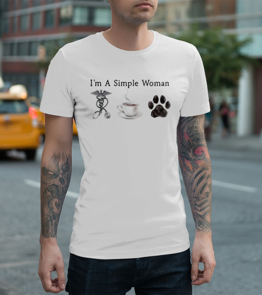 I'm A Simple Woman Nurse Coffee Paw Print T-Shirt
