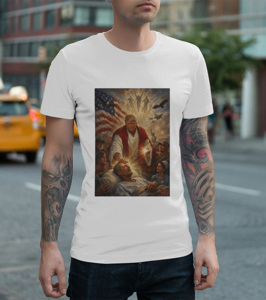 Trump Jesus Epstein Biblical Revelation Imagery With American Flag T-Shirt