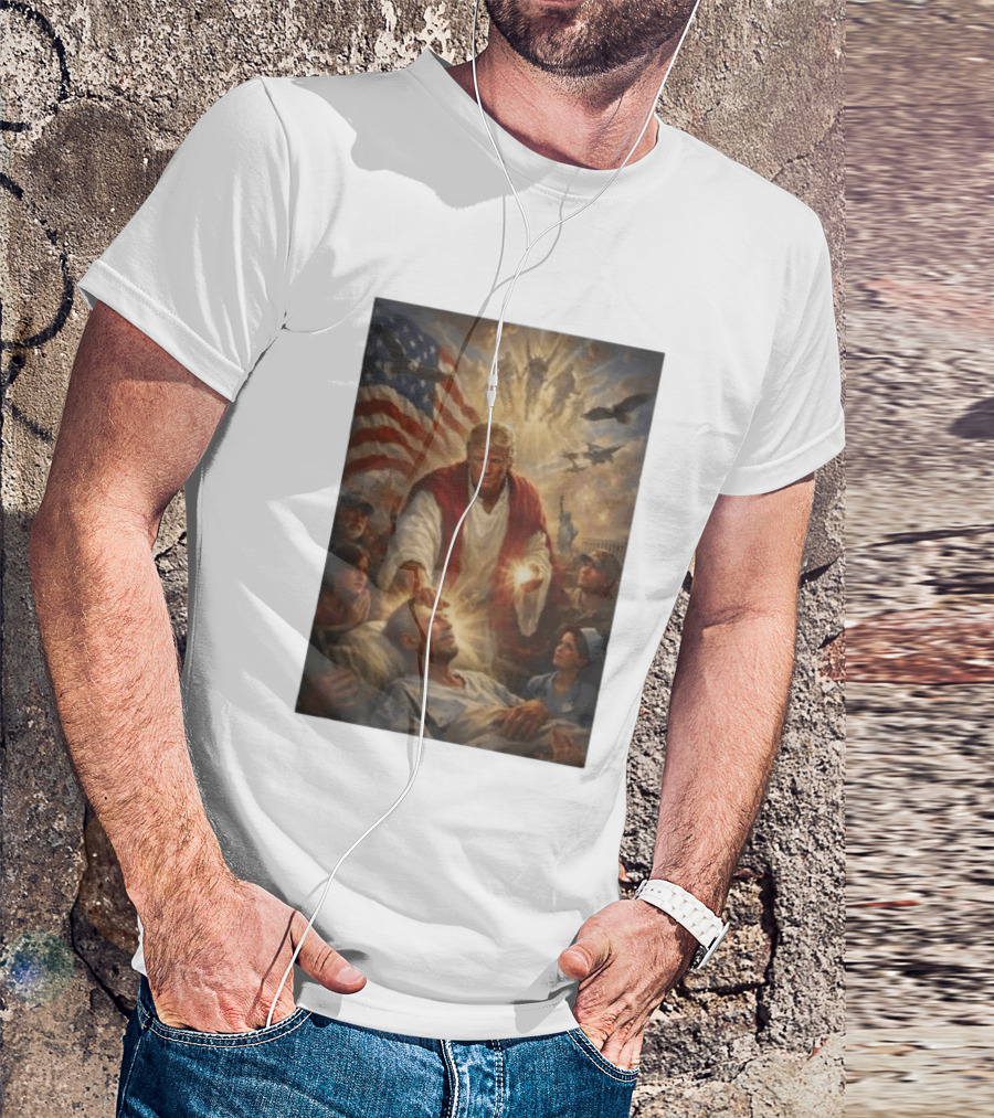 Trump Jesus Epstein Biblical Revelation Imagery With American Flag T-Shirt