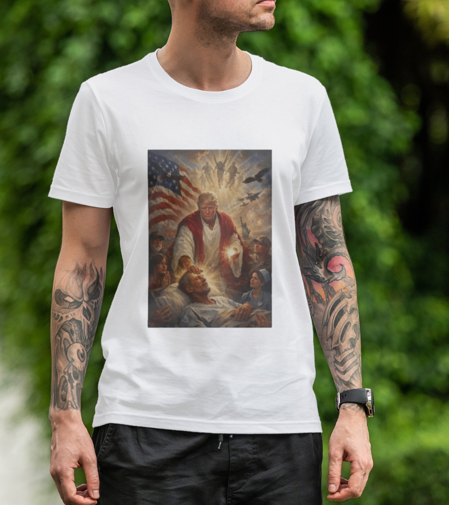Trump Jesus Epstein Biblical Revelation Imagery With American Flag T-Shirt