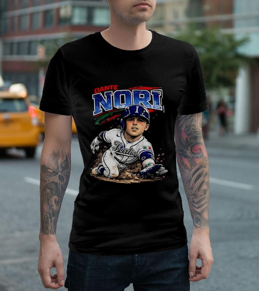 Dante Nori Italy Baseball Classic Caricature Sliding Player T-Shirt
