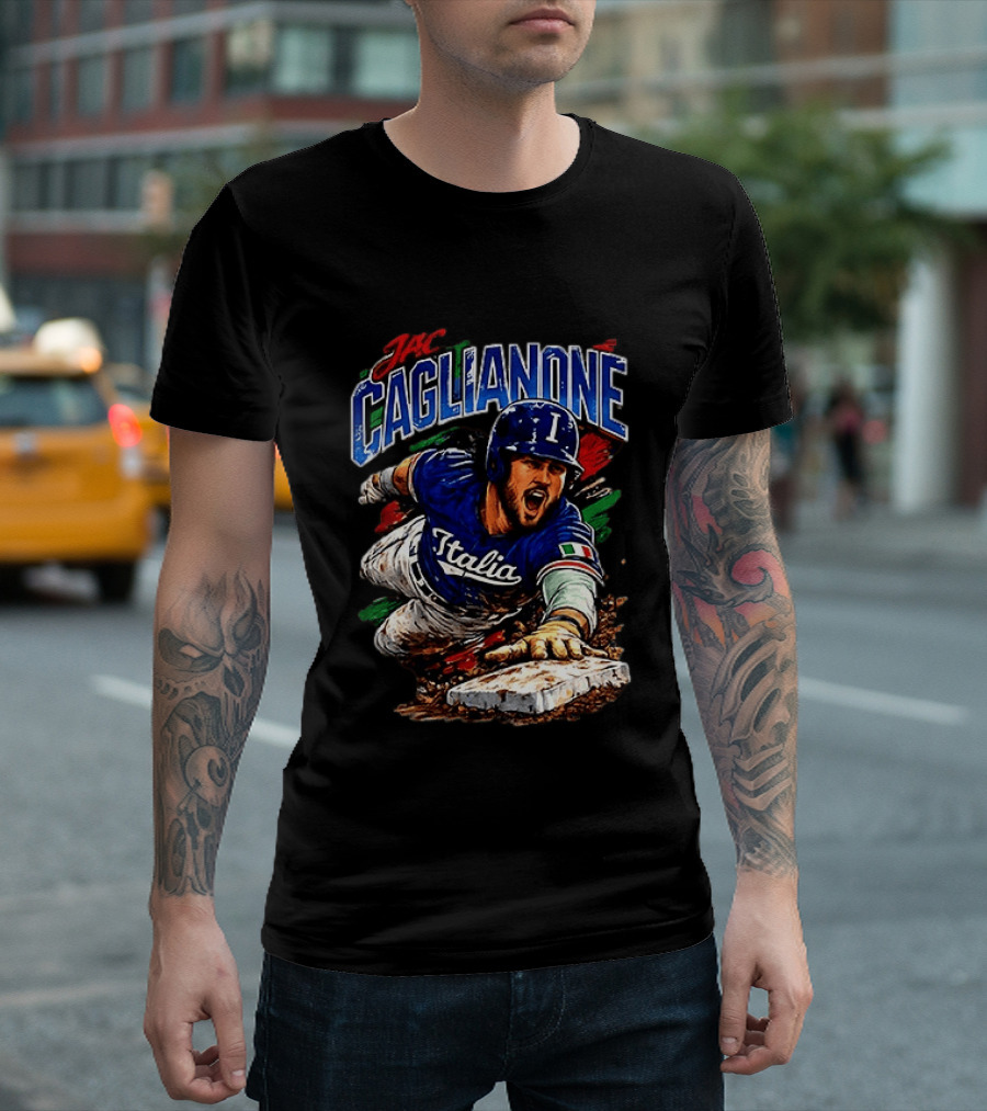 Jac Caglianone Italy Baseball Slide Dynamic Action Caricature T-Shirt