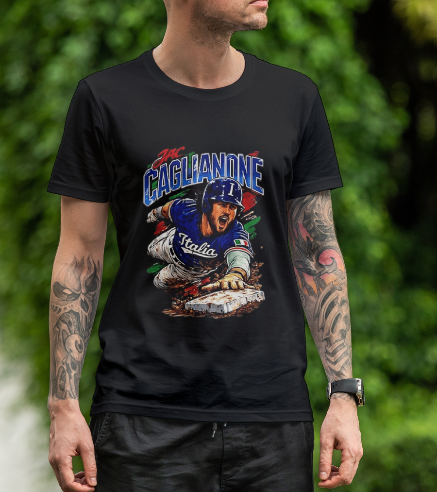 Jac Caglianone Italy Baseball Slide Dynamic Action Caricature T-Shirt