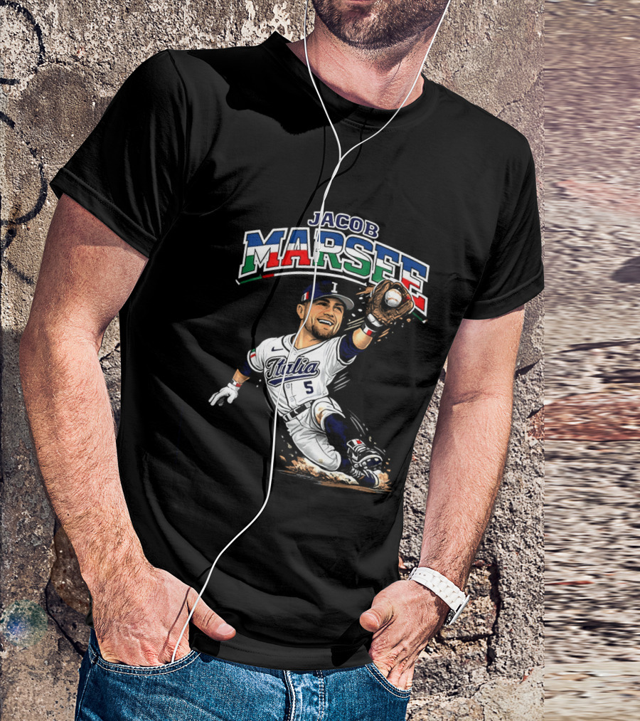 Jacob Marsee Italy Baseball Classic Caricature Jersey Number 5 T-Shirt