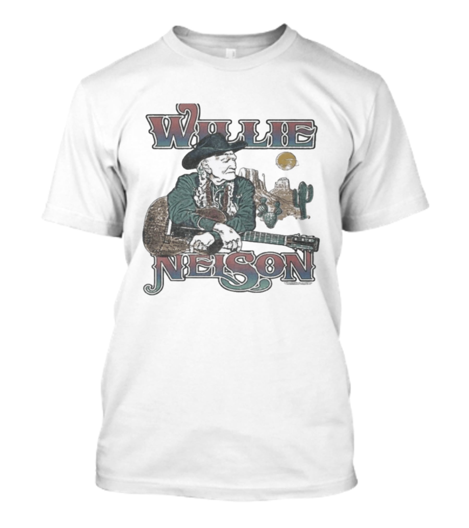 Willie Nelson Desert Cactus Guitar Scene T-Shirt