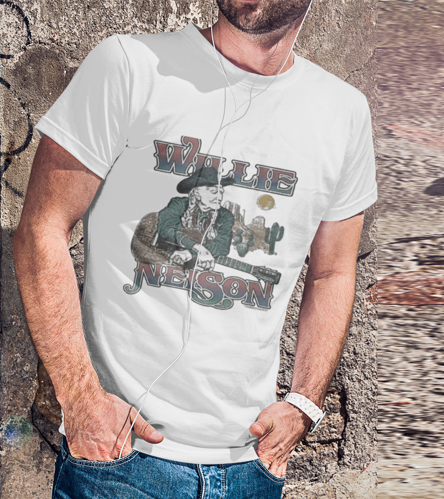 Willie Nelson Desert Cactus Guitar Scene T-Shirt