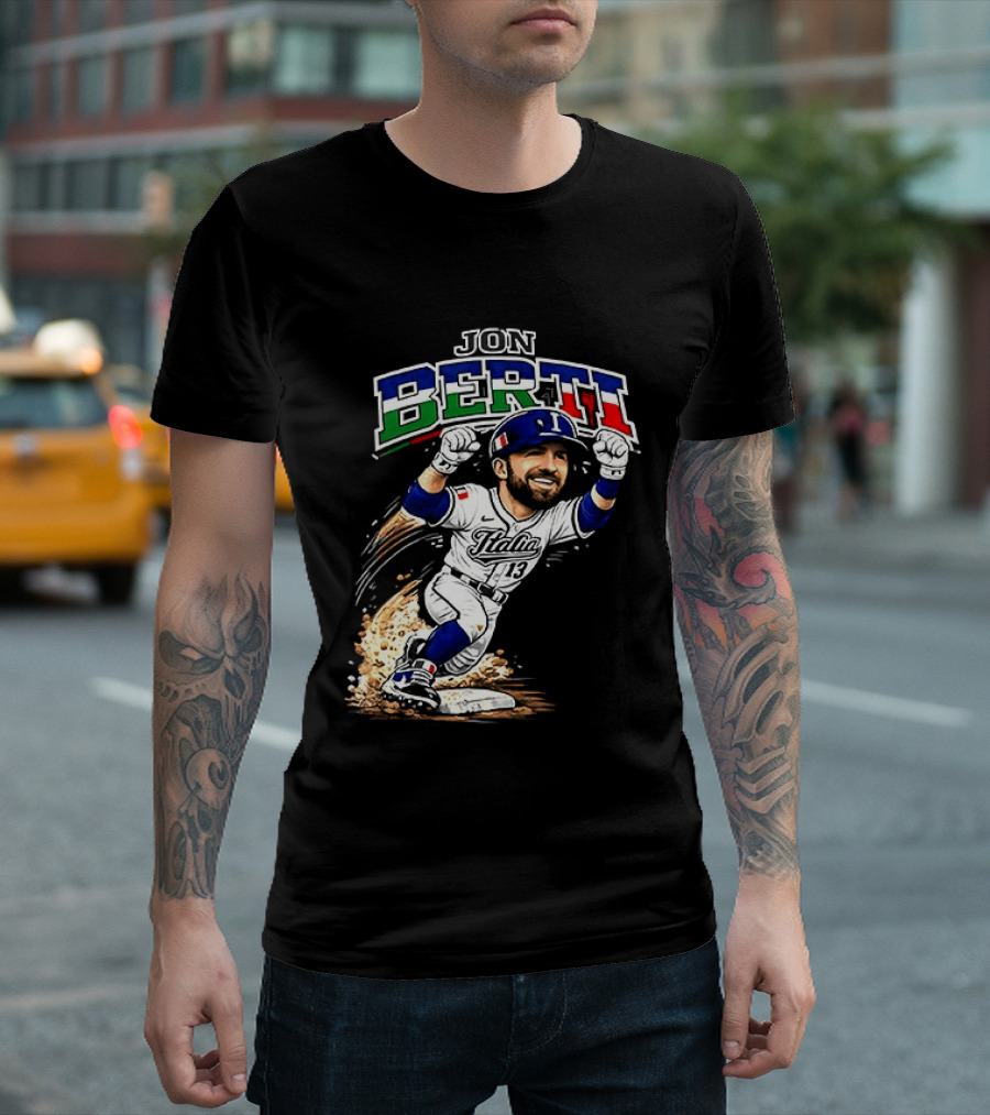 Jon Berti Italy Baseball Classic Caricature 13 T-Shirt