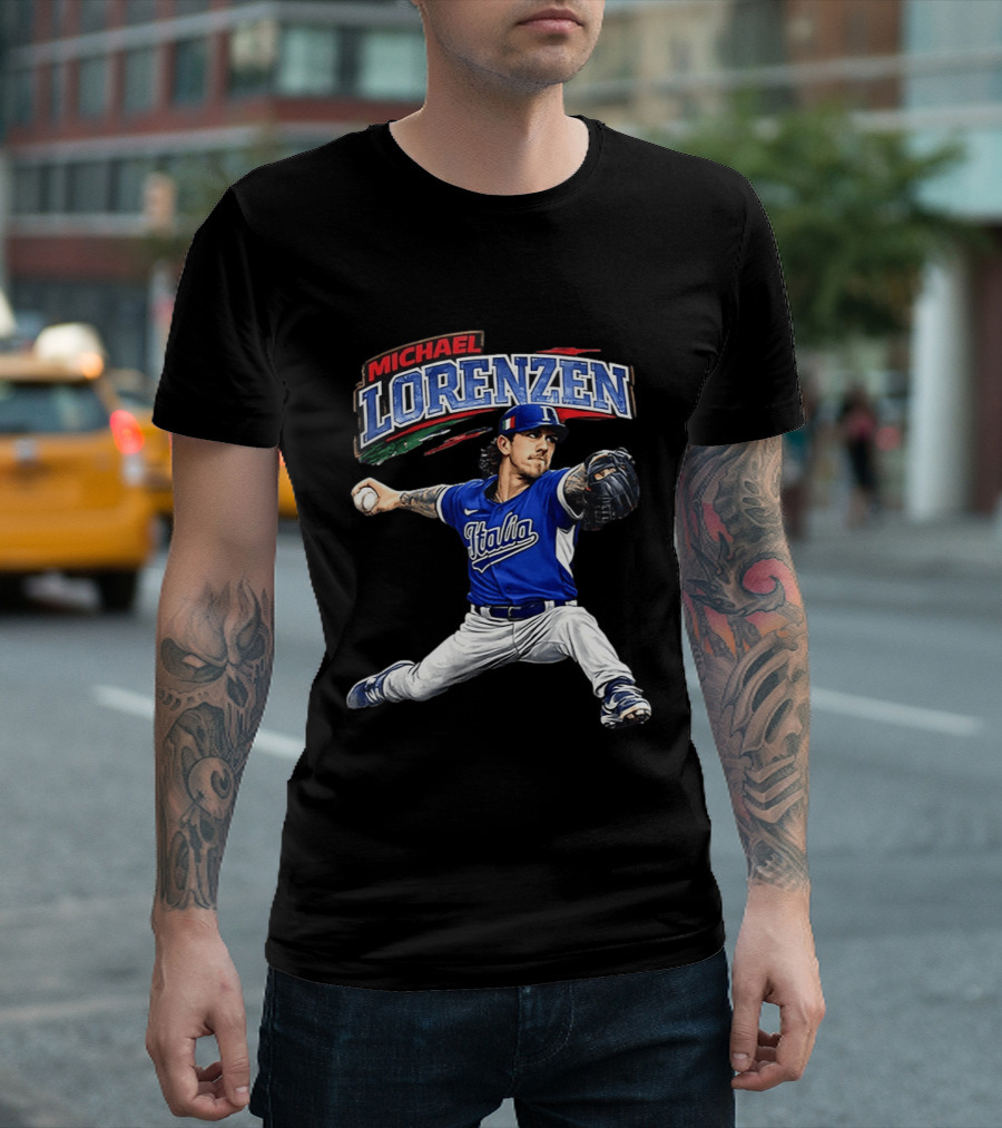 Michael Lorenzen Italy Baseball Classic Pitcher Caricature T-Shirt