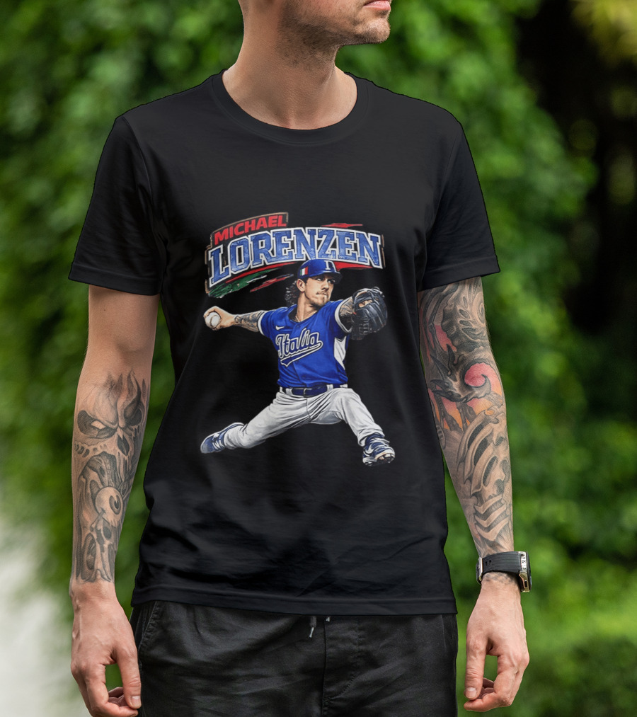 Michael Lorenzen Italy Baseball Classic Pitcher Caricature T-Shirt