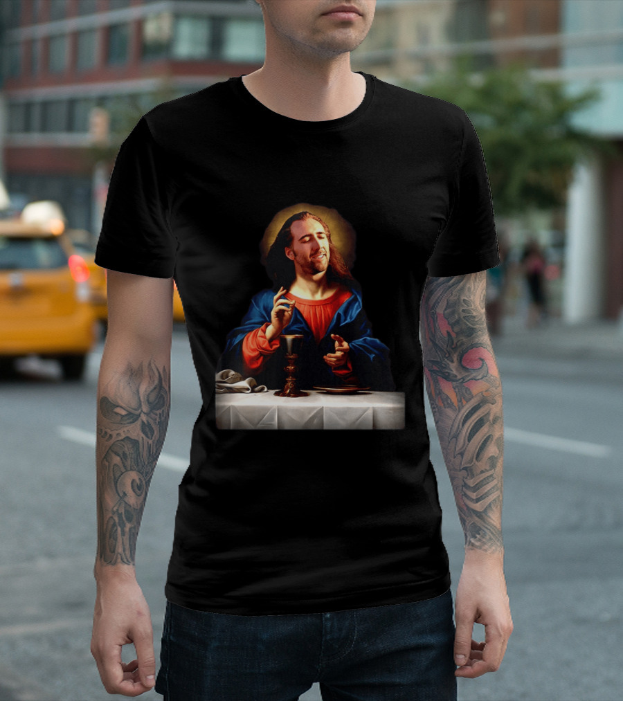 Nic Jesus Blessing The Bread And Wine Iconic Meme Mashup T-Shirt
