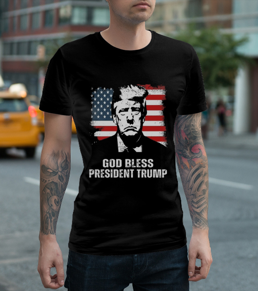 God Bless President Trump American Flag Iconic Style 2024 T-Shirt