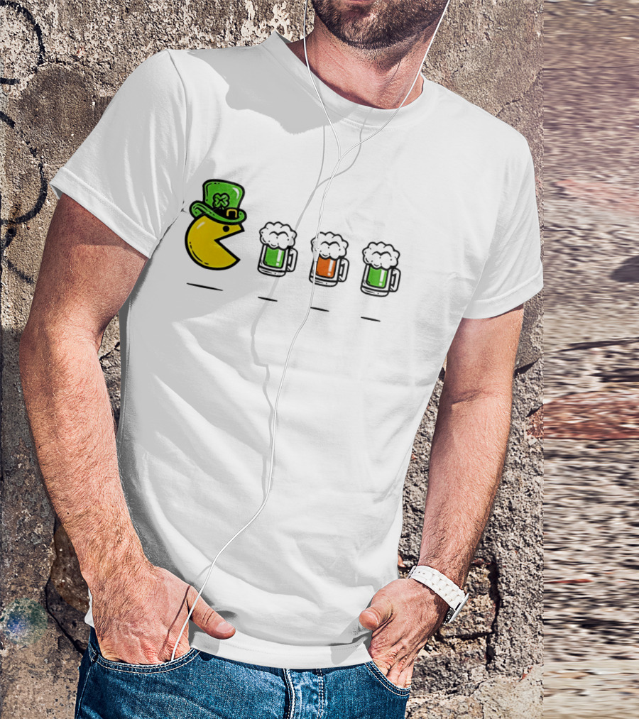 Pac Man St Patrick's Day Leprechaun Hat With Green Beer S T-Shirt