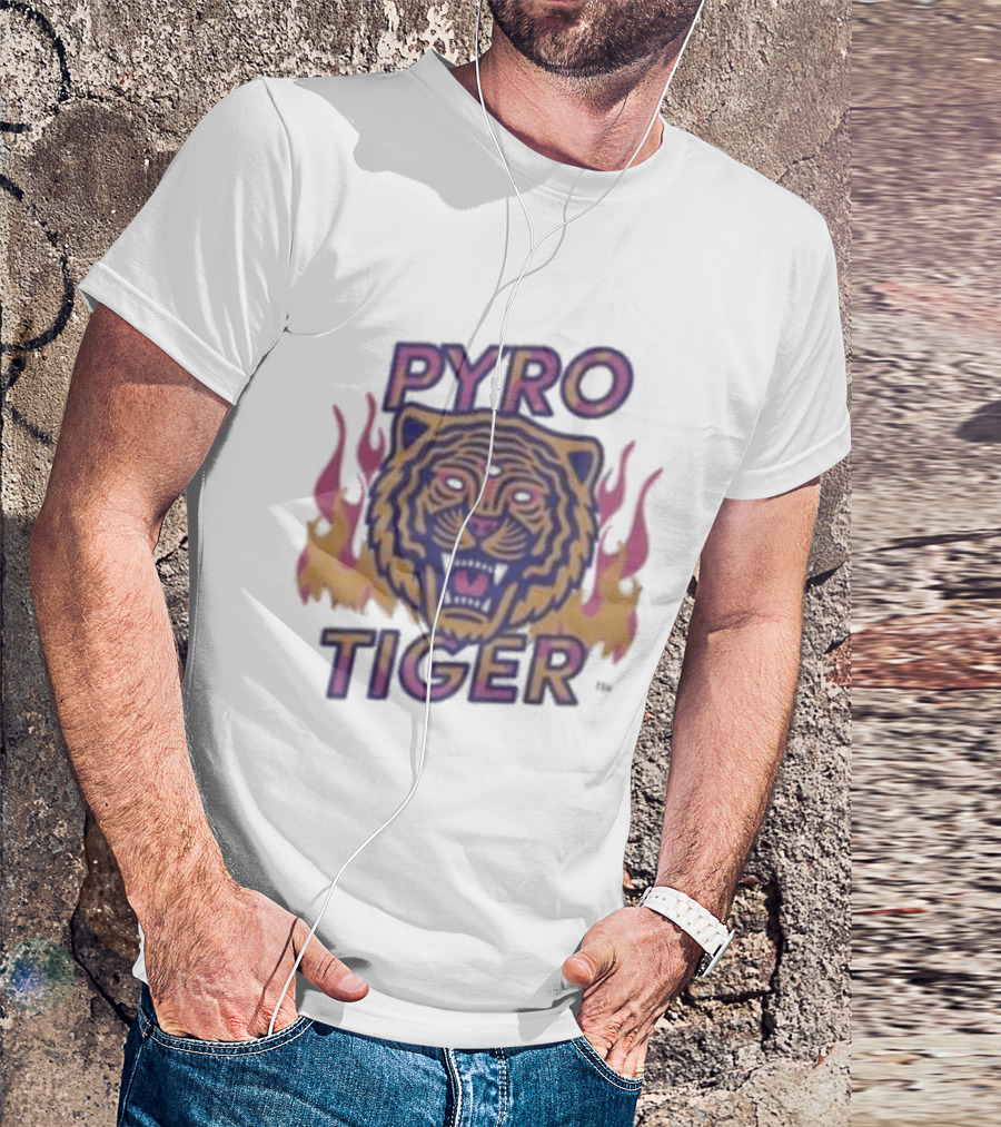 Pyro Tiger Flame Illustration With Fierce Tiger Head And Flaming Accents T-Shirt