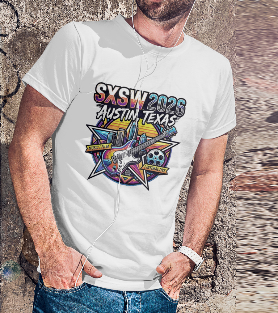 SXSW 2026 Austin Texas Music Film Interactive Guitar Skyline T-Shirt