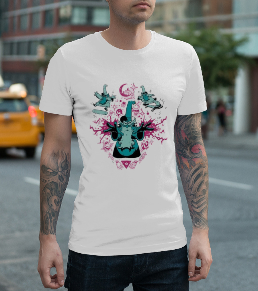 Mall Wizard Kickflip Sorcery By AlistairDraws Magic Fantasy Skateboarding T-Shirt