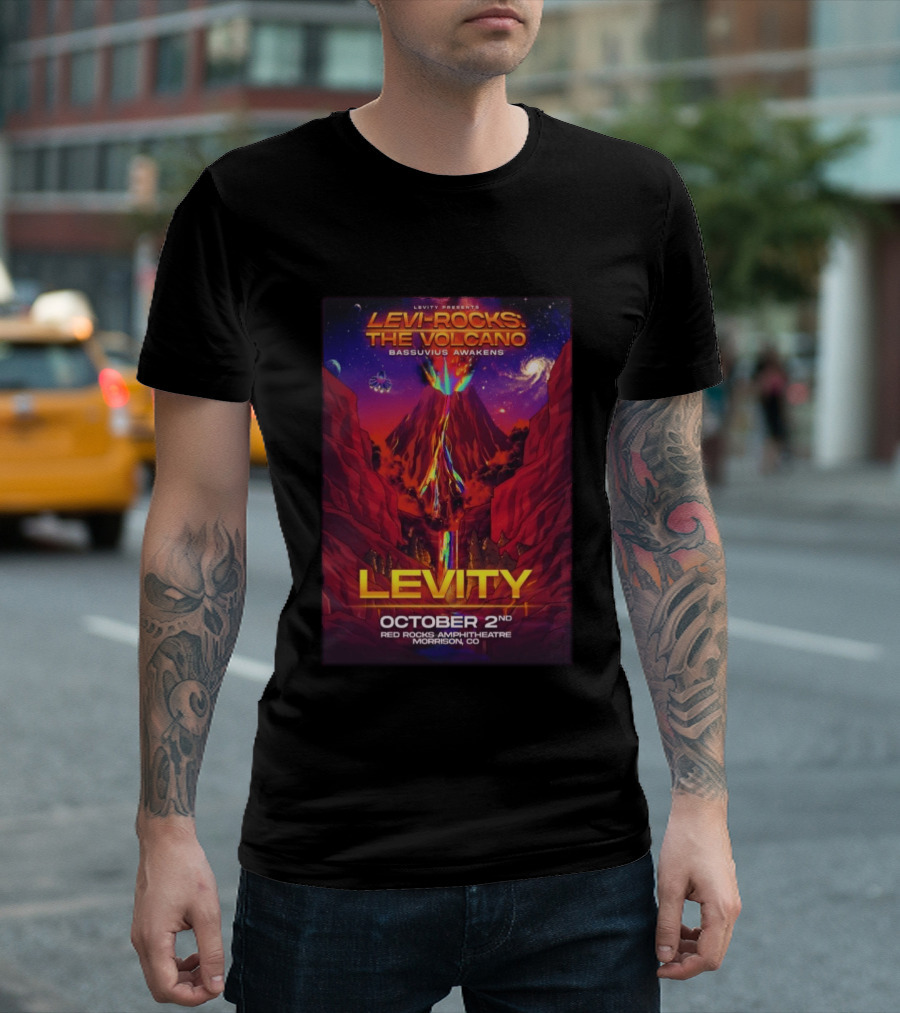 Levity Presents Levi Rocks The Volcano Bassuvius Awakens Red Rocks Amphitheatre October 2nd Morrison CO T-Shirt