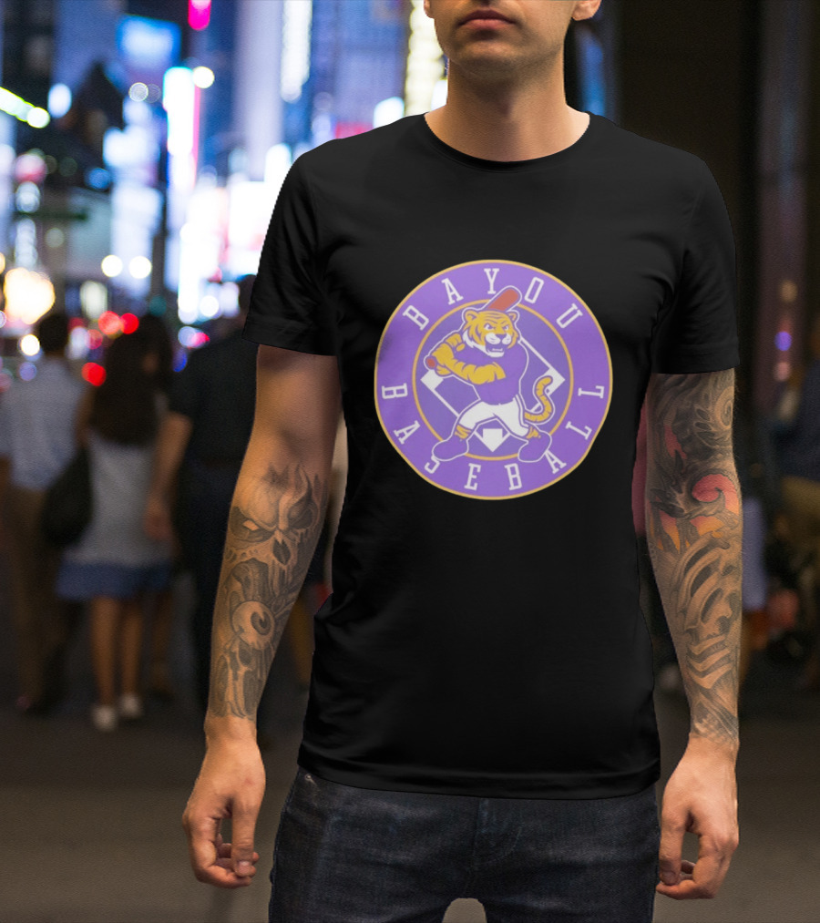 Bayou Baseball Purple Tiger Mascot Batter Circle T-Shirt