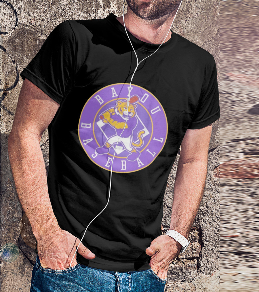 Bayou Baseball Purple Tiger Mascot Batter Circle T-Shirt