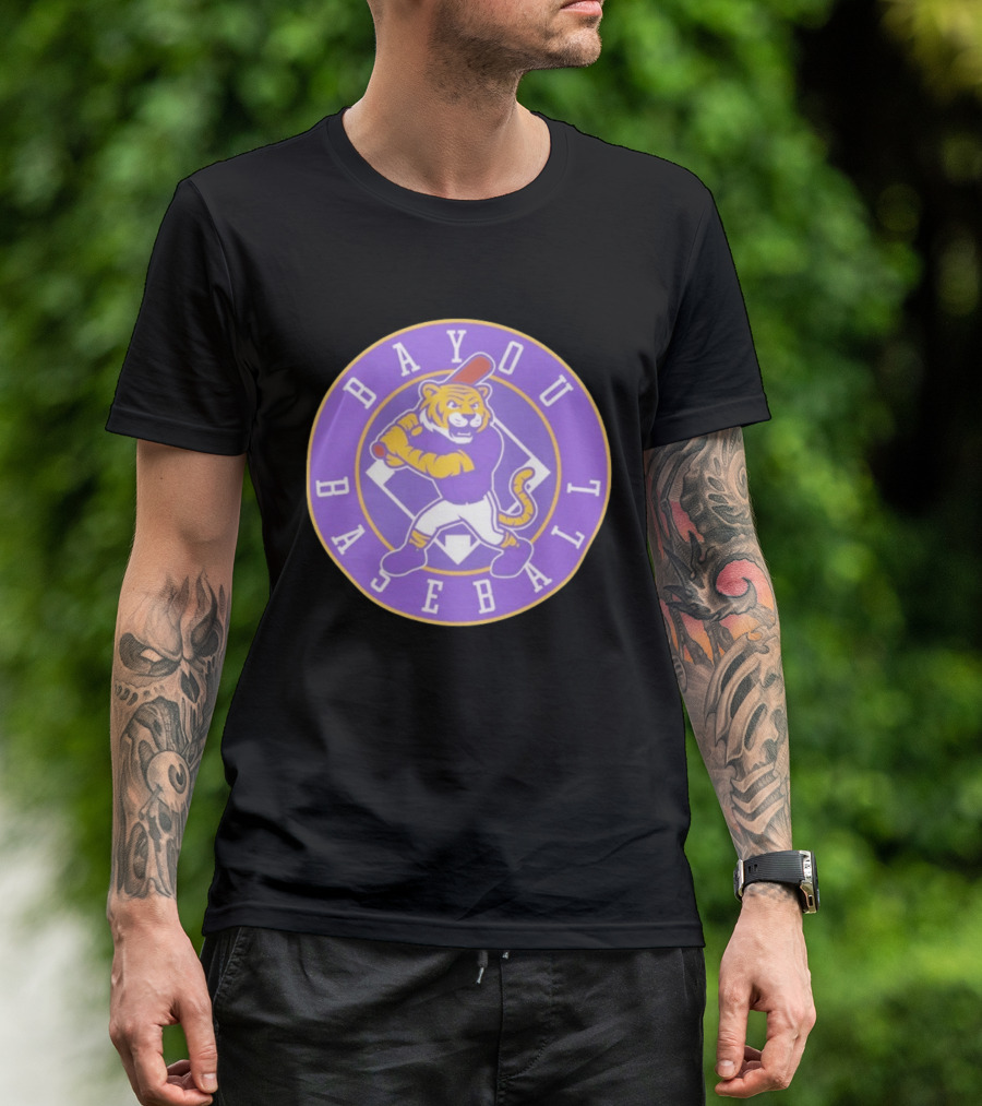 Bayou Baseball Purple Tiger Mascot Batter Circle T-Shirt